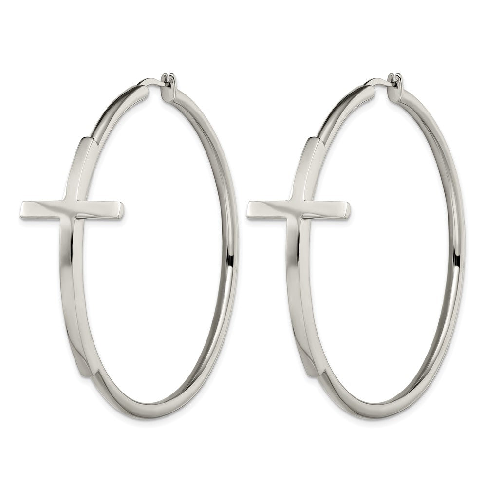 Chisel Stainless Steel Polished Large Cross Hoop Earrings