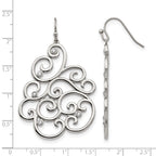 Chisel Stainless Steel Polished Filigree CZ Dangle Shepherd Hook Earrings