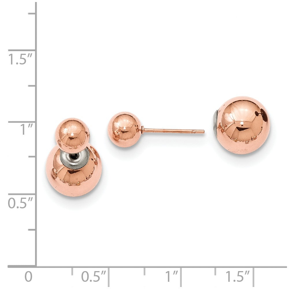 Stainless Steel Polished Pink IP-plated Ball Reversible Post Earrings