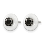 Chisel Stainless Steel Polished White Ceramic with Black CZ Post Earrings