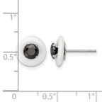 Chisel Stainless Steel Polished White Ceramic with Black CZ Post Earrings