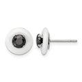 Chisel Stainless Steel Polished White Ceramic with Black CZ Post Earrings