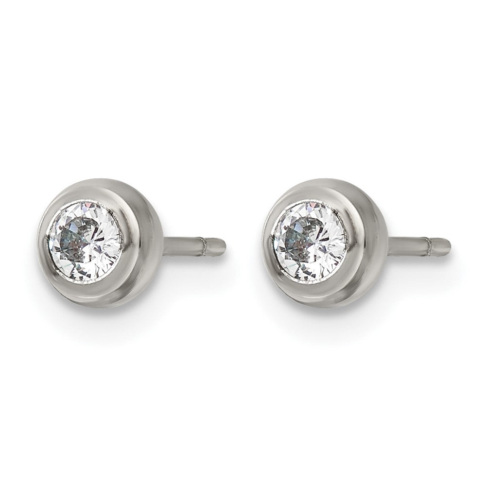 Chisel Stainless Steel Polished 3mm Bezel CZ Stud Post Earrings