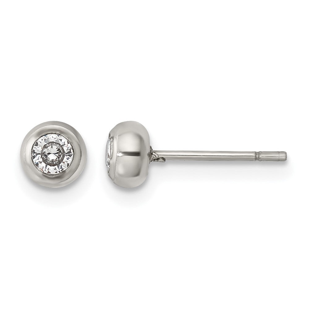 Chisel Stainless Steel Polished 3mm Bezel CZ Stud Post Earrings