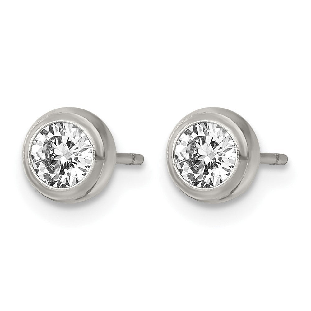 Chisel Stainless Steel Polished 4mm Bezel CZ Stud Post Earrings