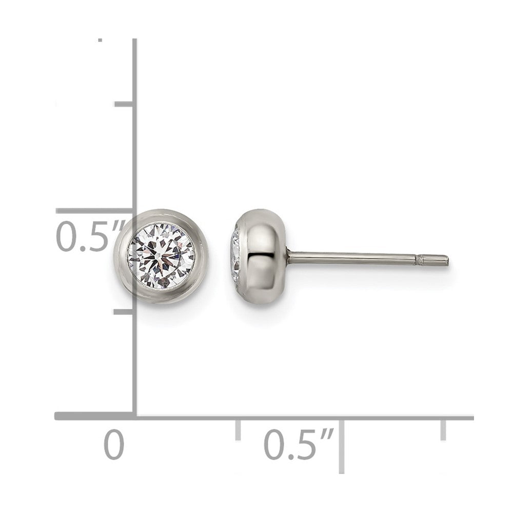 Chisel Stainless Steel Polished 4mm Bezel CZ Stud Post Earrings