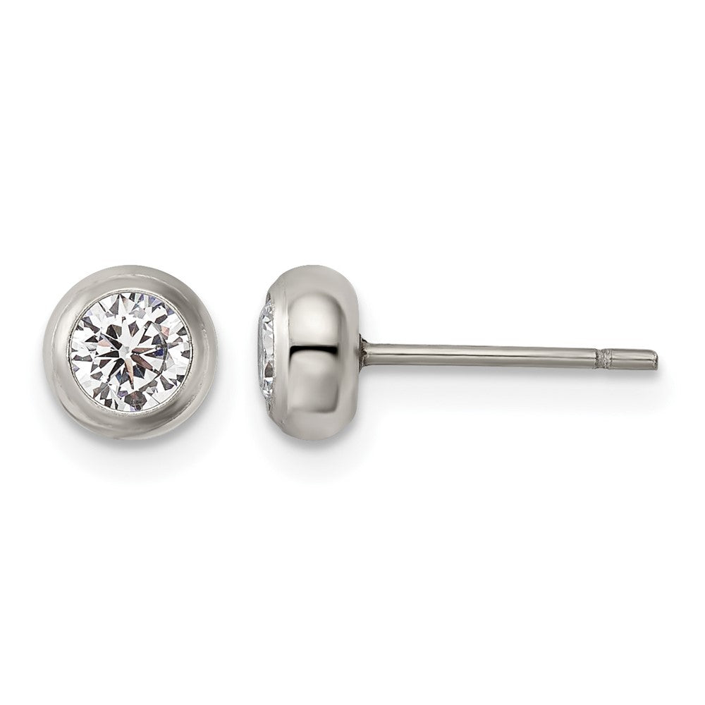 Chisel Stainless Steel Polished 4mm Bezel CZ Stud Post Earrings