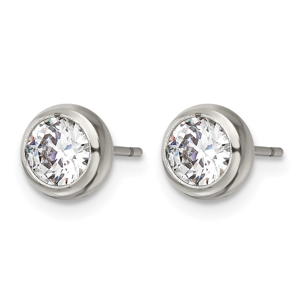 Chisel Stainless Steel Polished 5mm Bezel CZ Stud Post Earrings