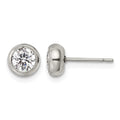 Chisel Stainless Steel Polished 5mm Bezel CZ Stud Post Earrings