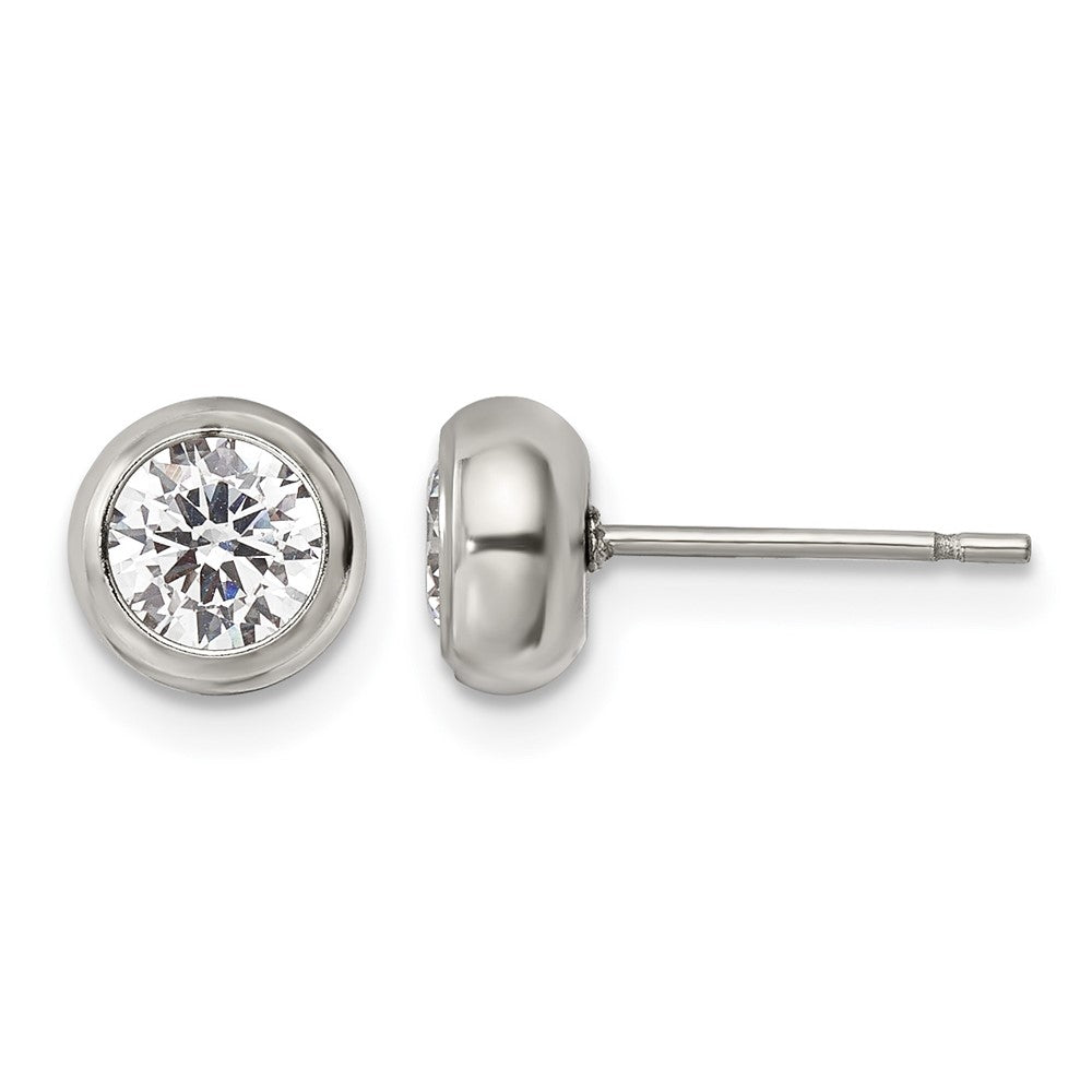 Chisel Stainless Steel Polished 5mm Bezel CZ Stud Post Earrings