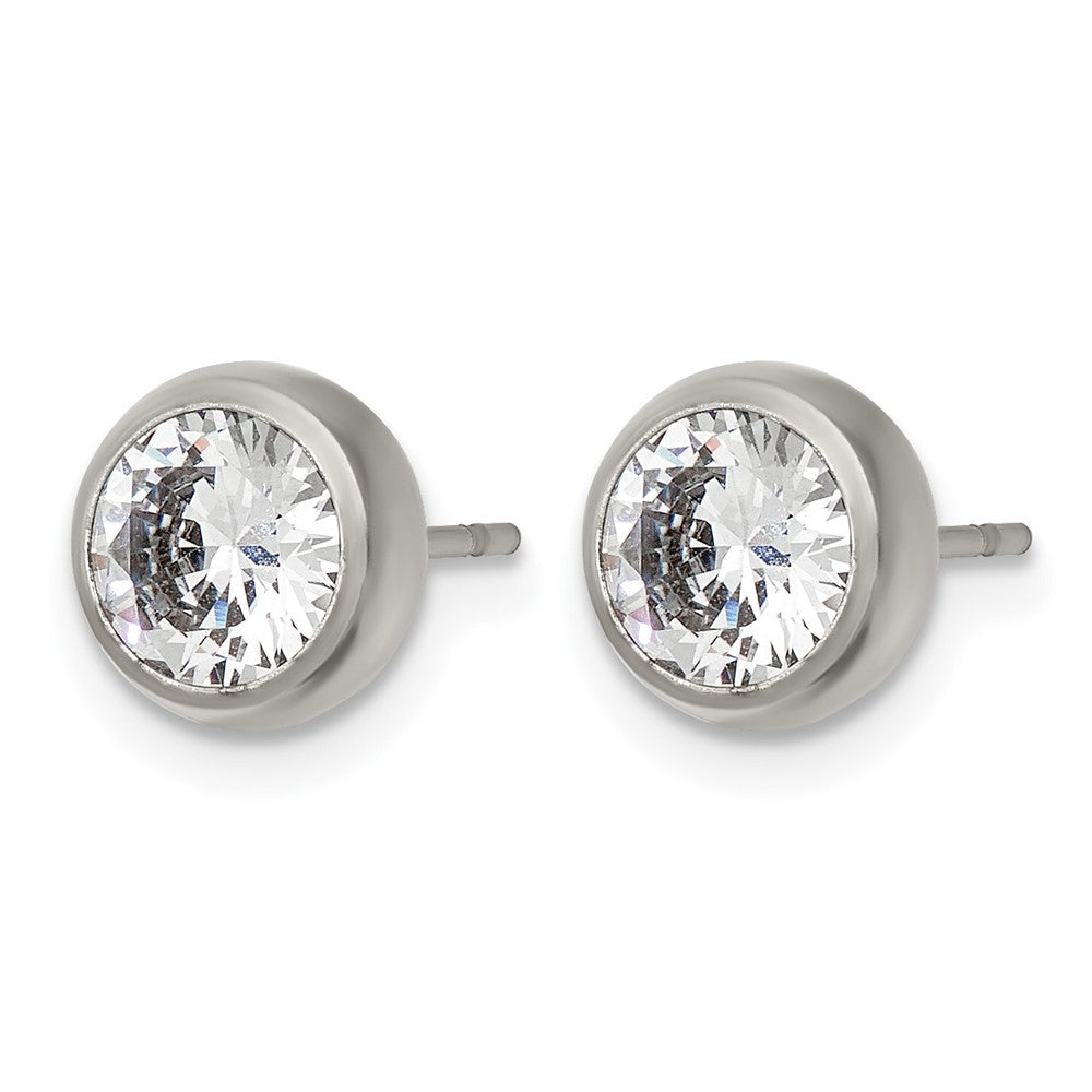 Chisel Stainless Steel Polished 6mm Bezel CZ Stud Post Earrings