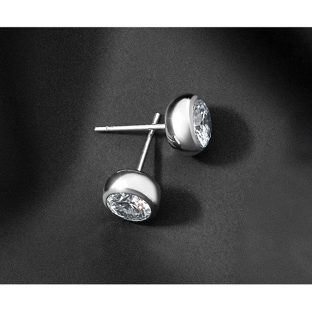 Chisel Stainless Steel Polished 6mm Bezel CZ Stud Post Earrings