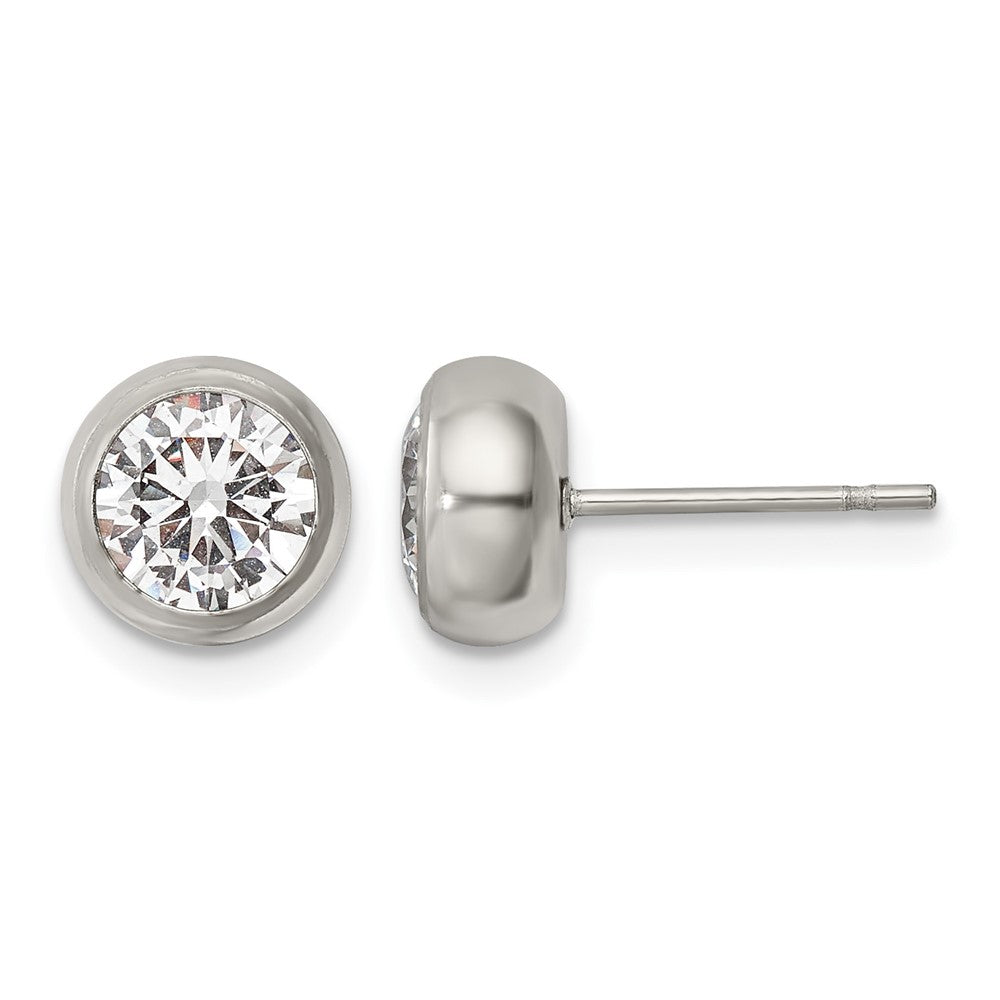 Chisel Stainless Steel Polished 6mm Bezel CZ Stud Post Earrings