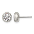 Chisel Stainless Steel Polished 6mm Bezel CZ Stud Post Earrings