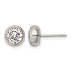 Chisel Stainless Steel Polished 6mm Bezel CZ Stud Post Earrings