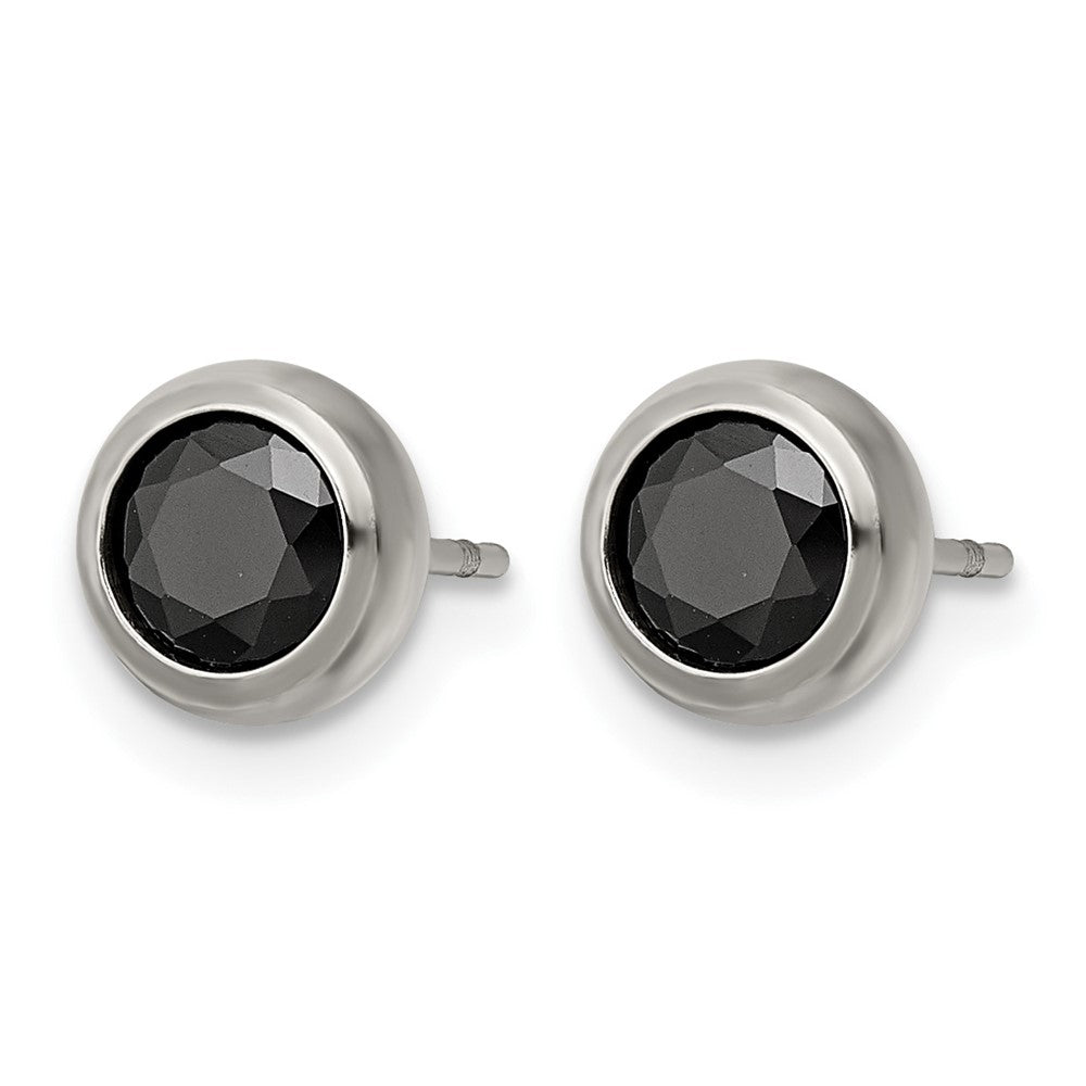 Chisel Stainless Steel Polished 5mm Bezel Black CZ Stud Post Earrings