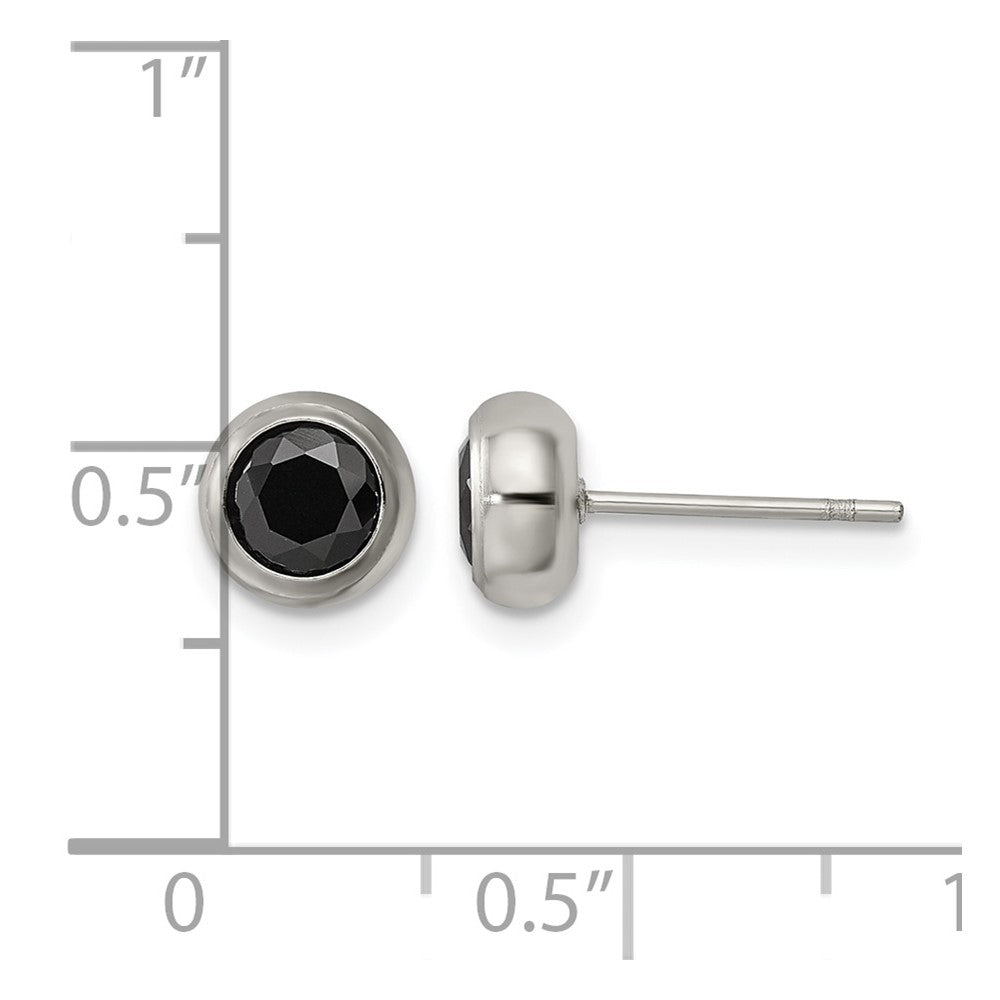 Chisel Stainless Steel Polished 5mm Bezel Black CZ Stud Post Earrings
