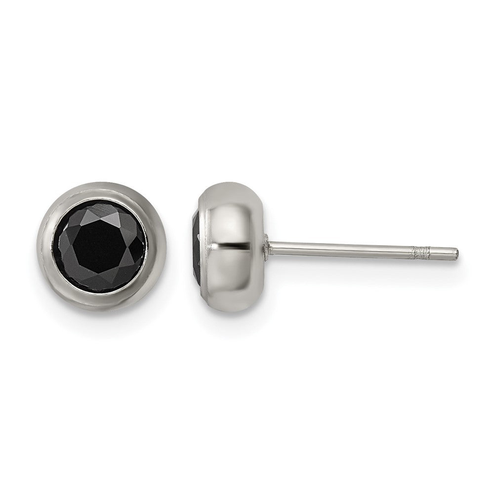 Chisel Stainless Steel Polished 5mm Bezel Black CZ Stud Post Earrings