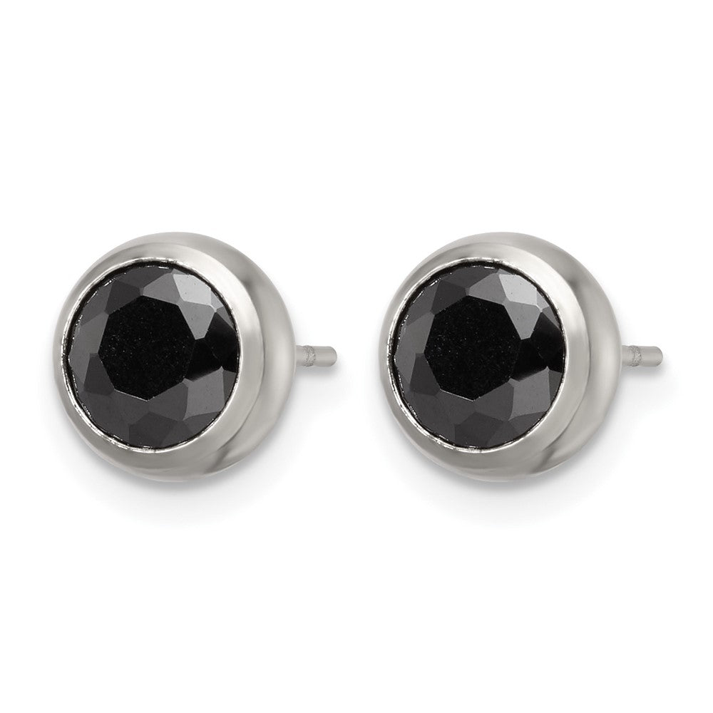 Chisel Stainless Steel Polished 6mm Bezel Black CZ Stud Post Earrings