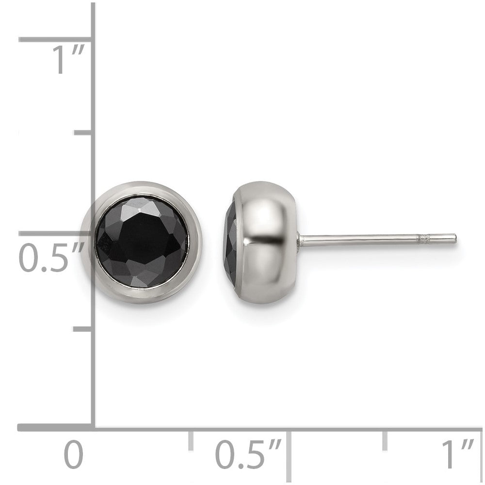 Chisel Stainless Steel Polished 6mm Bezel Black CZ Stud Post Earrings