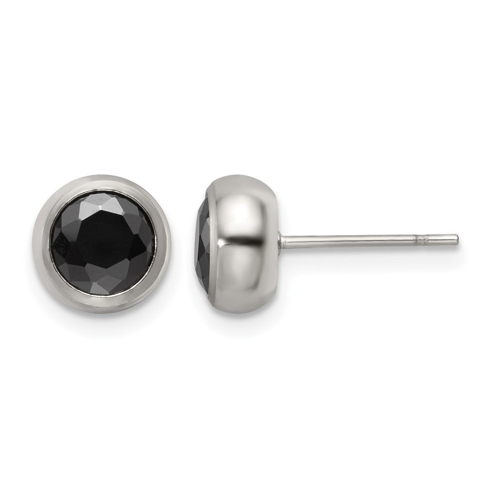 Chisel Stainless Steel Polished 6mm Bezel Black CZ Stud Post Earrings