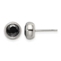 Chisel Stainless Steel Polished 6mm Bezel Black CZ Stud Post Earrings