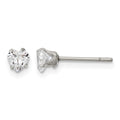 Chisel Stainless Steel Polished 4mm Heart CZ Stud Post Earrings