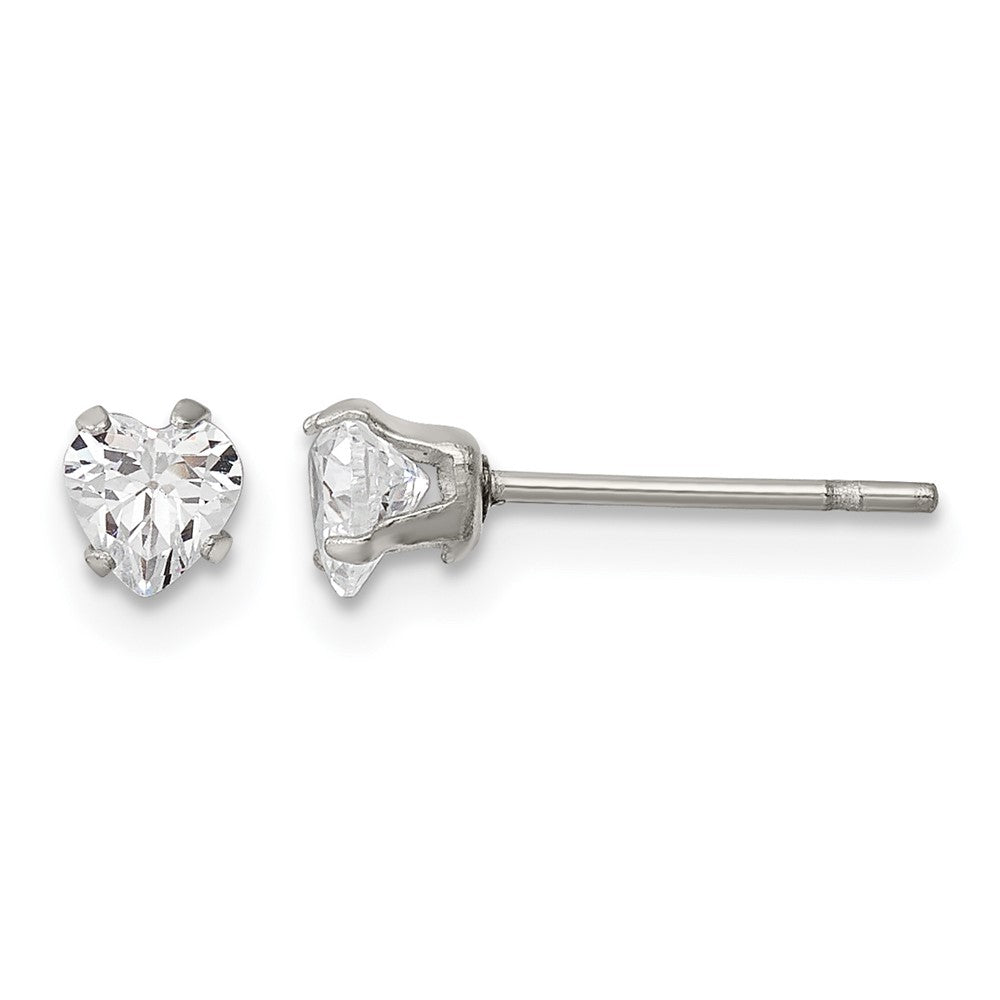 Chisel Stainless Steel Polished 4mm Heart CZ Stud Post Earrings