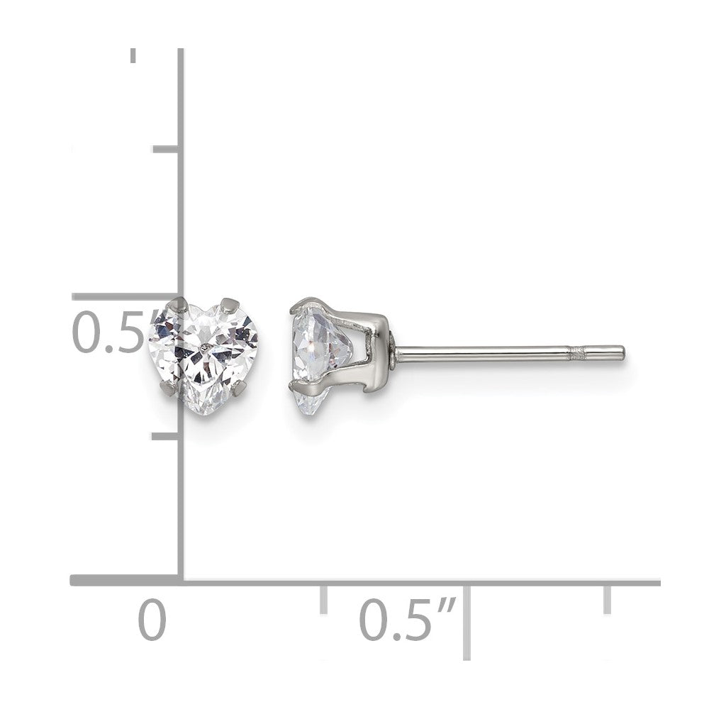 Chisel Stainless Steel Polished 5mm Heart CZ Stud Post Earrings