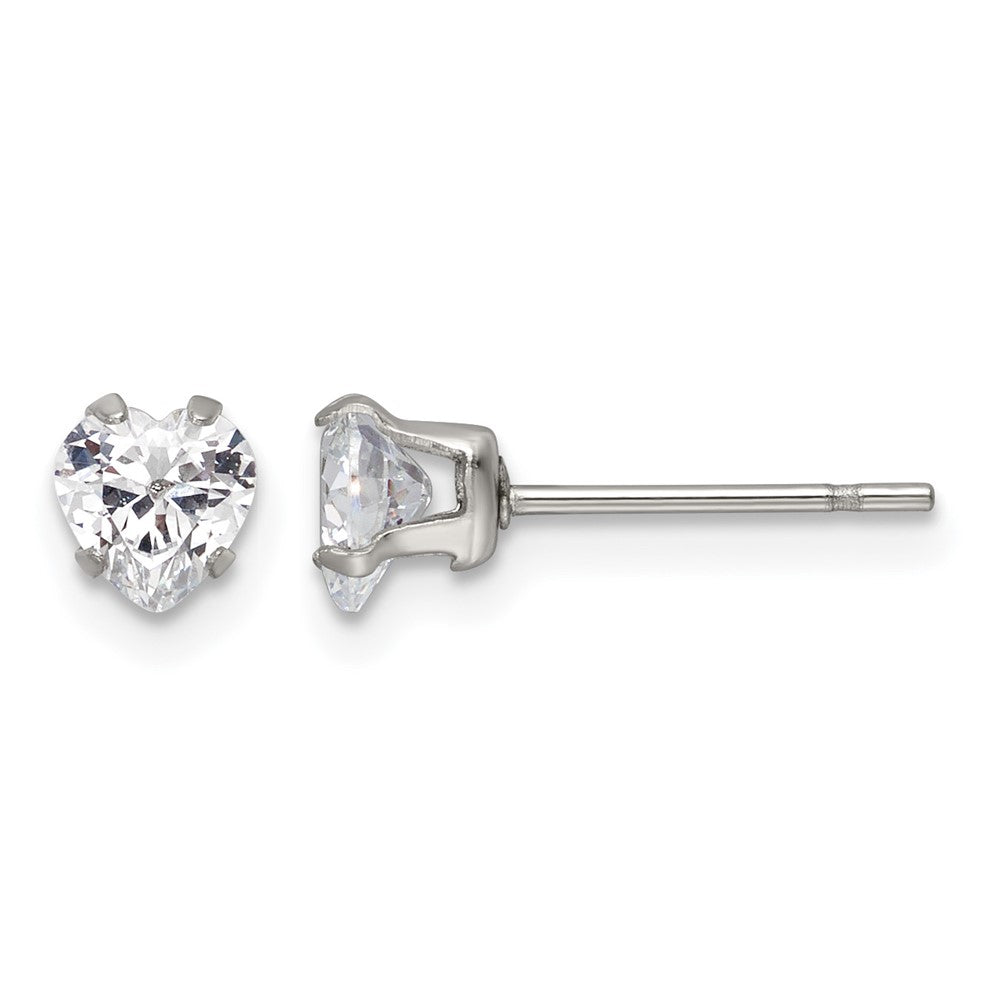 Chisel Stainless Steel Polished 5mm Heart CZ Stud Post Earrings
