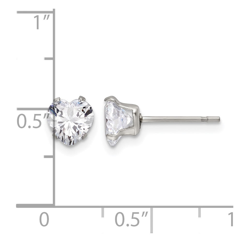 Chisel Stainless Steel Polished 6mm Heart CZ Stud Post Earrings