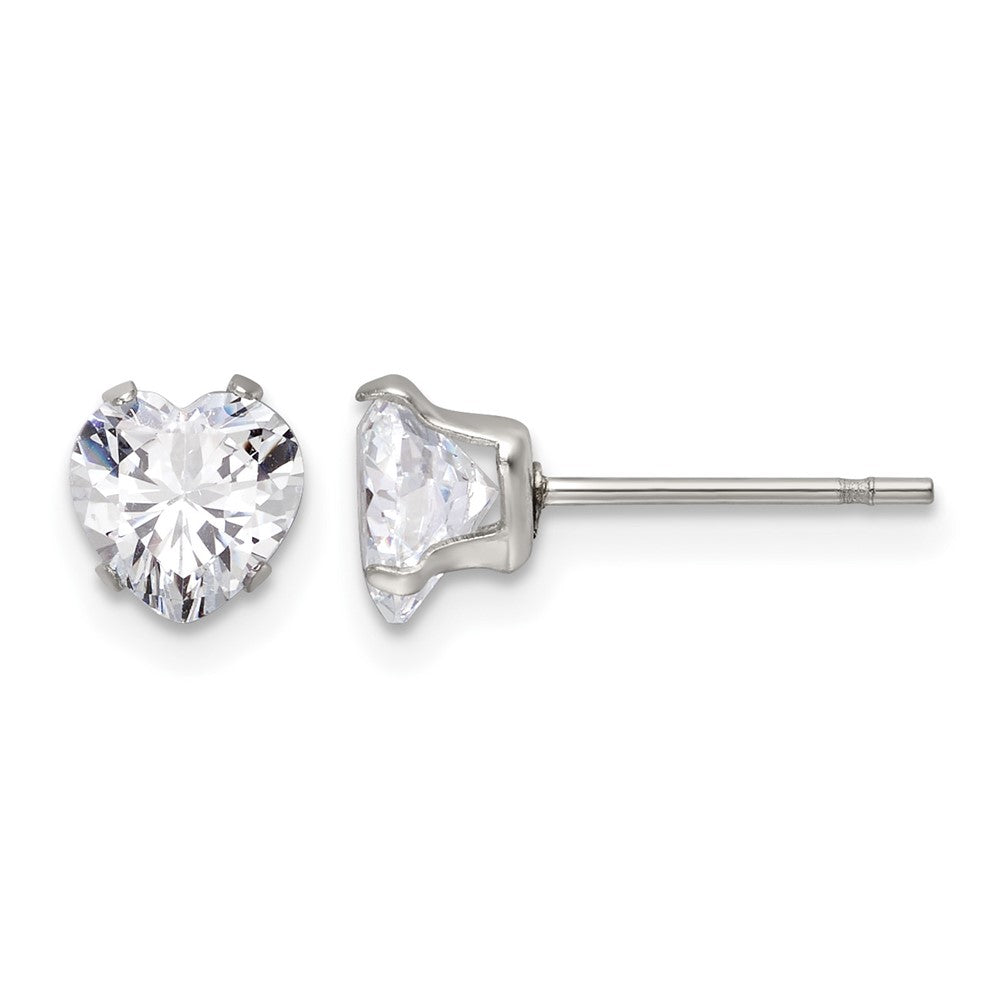 Chisel Stainless Steel Polished 6mm Heart CZ Stud Post Earrings