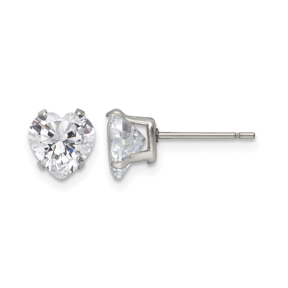 Chisel Stainless Steel Polished 7mm Heart CZ Stud Post Earrings