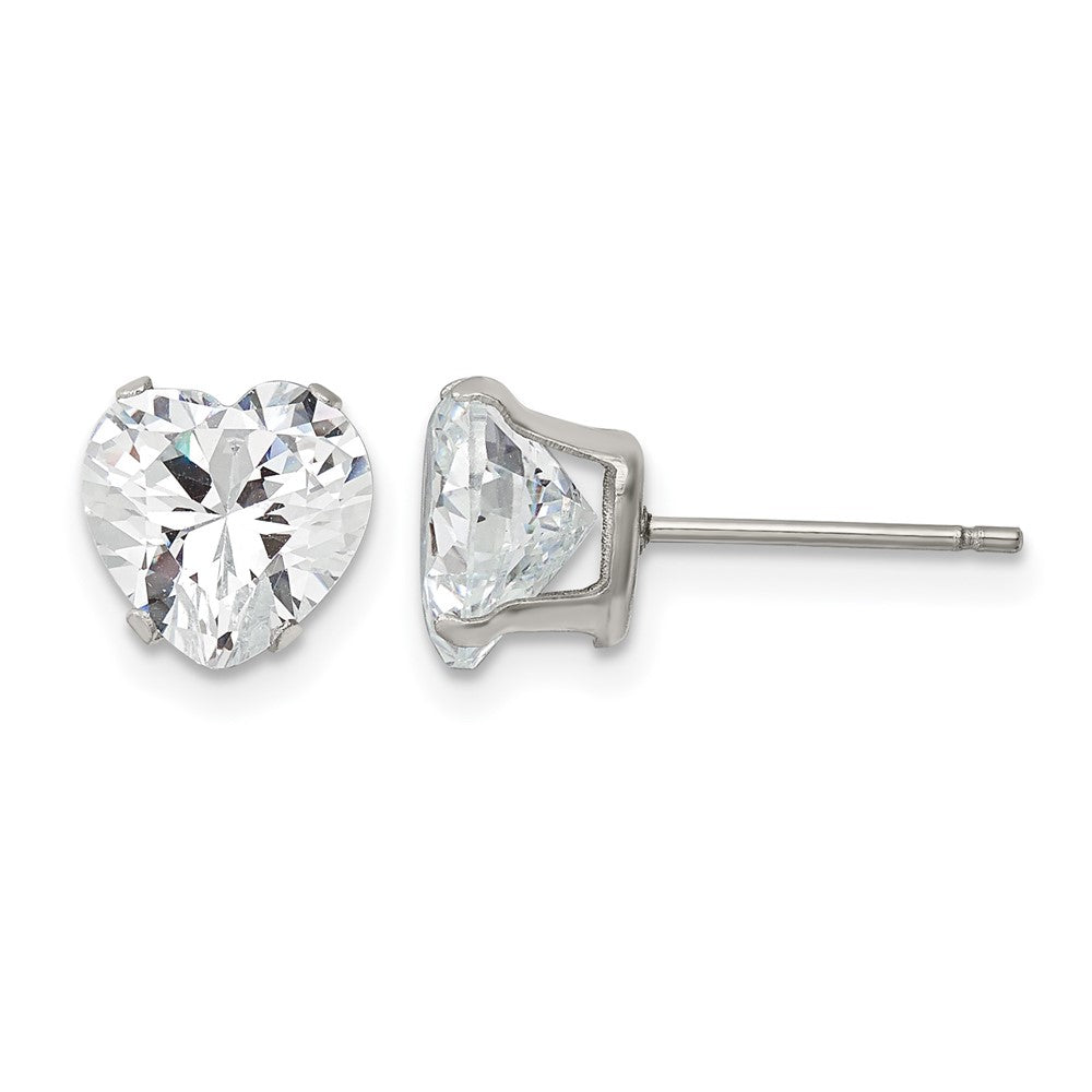 Chisel Stainless Steel Polished 8mm Heart CZ Stud Post Earrings