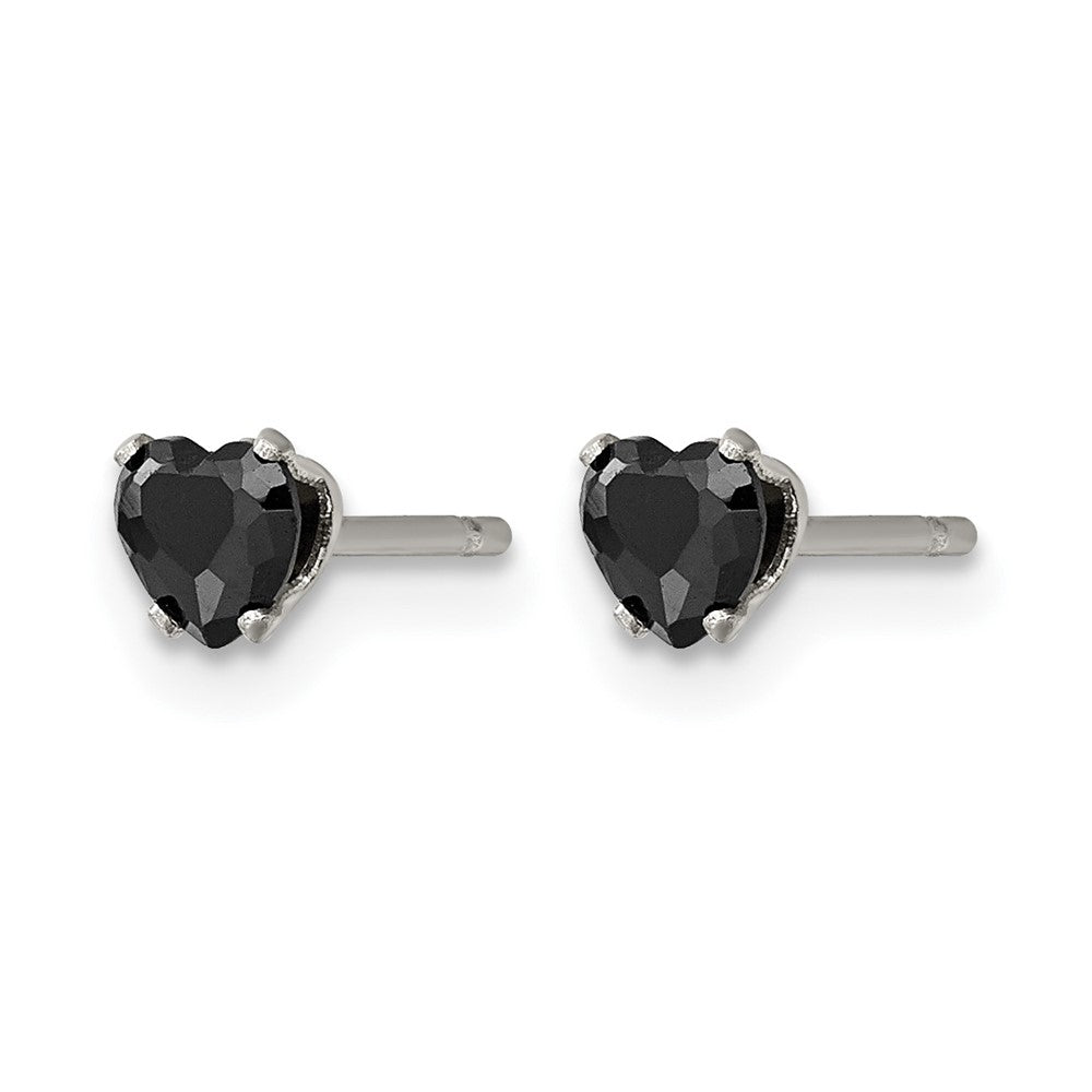 Chisel Stainless Steel Polished 4mm Black Heart CZ Stud Post Earrings