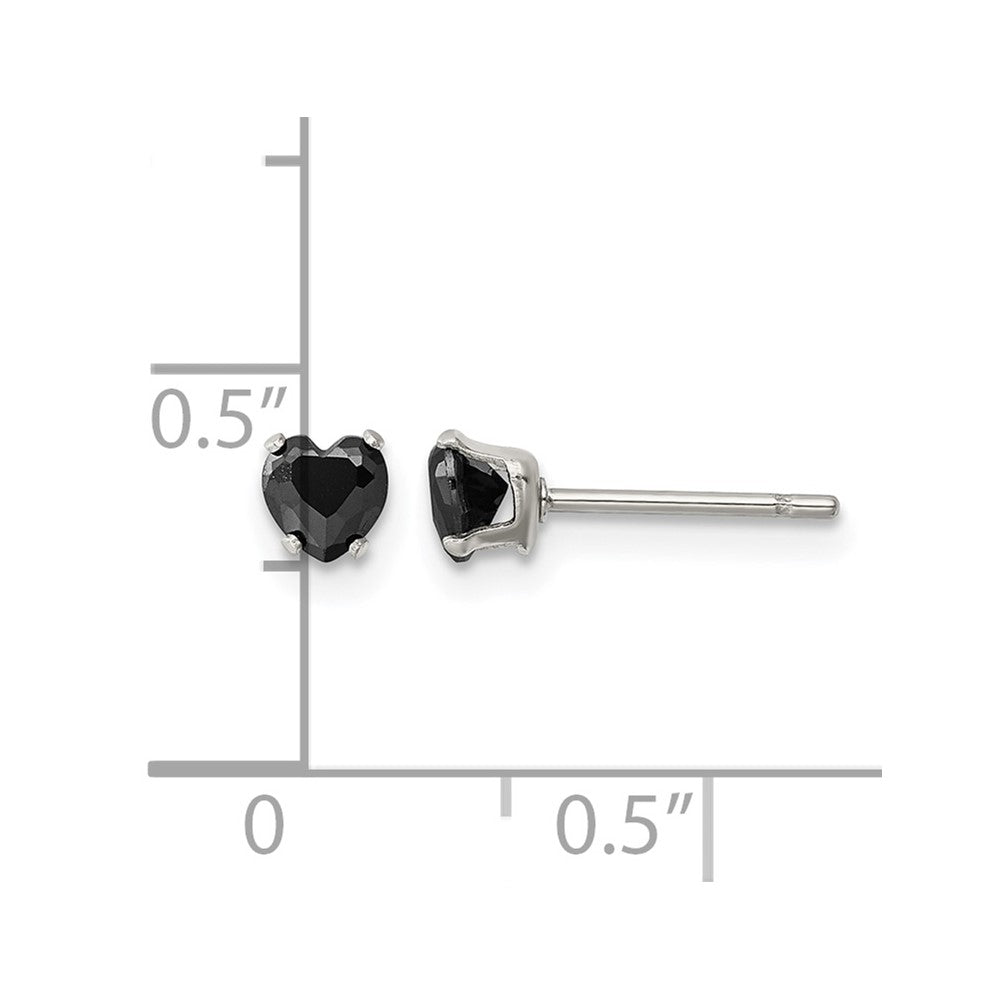 Chisel Stainless Steel Polished 4mm Black Heart CZ Stud Post Earrings