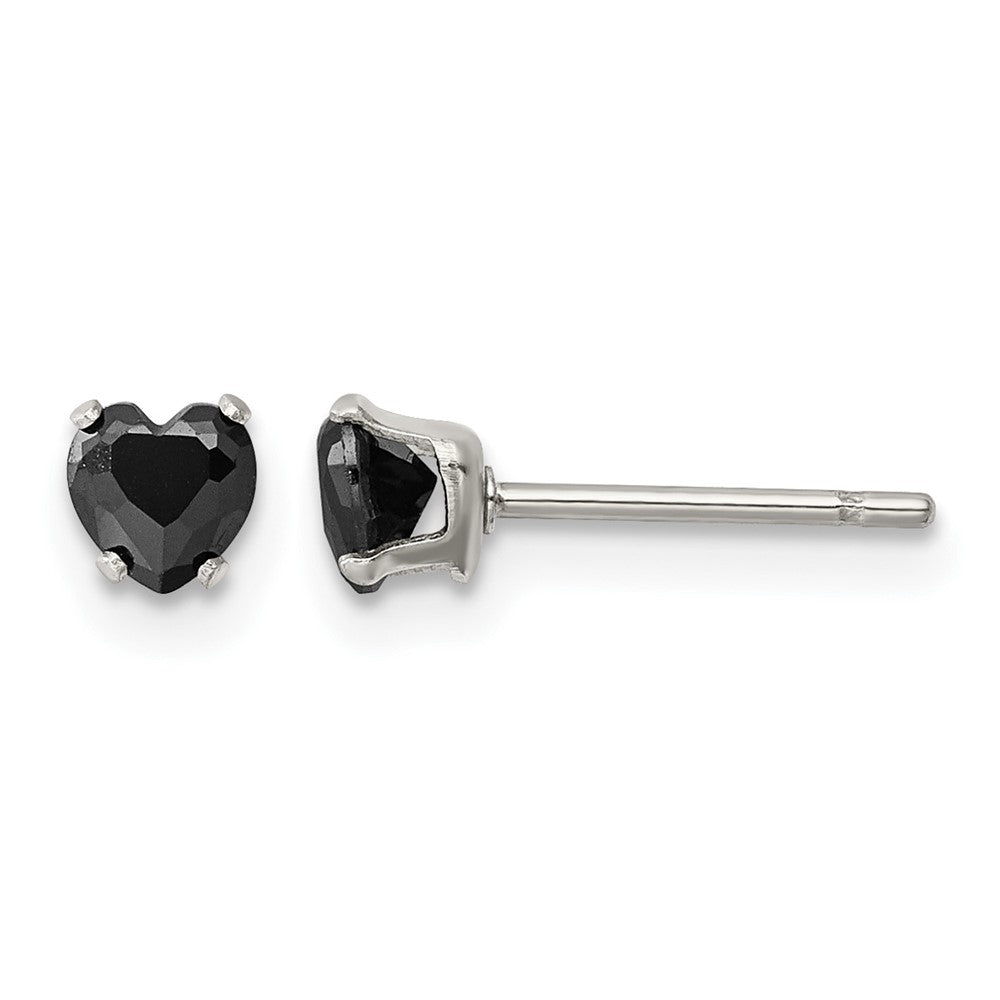 Chisel Stainless Steel Polished 4mm Black Heart CZ Stud Post Earrings