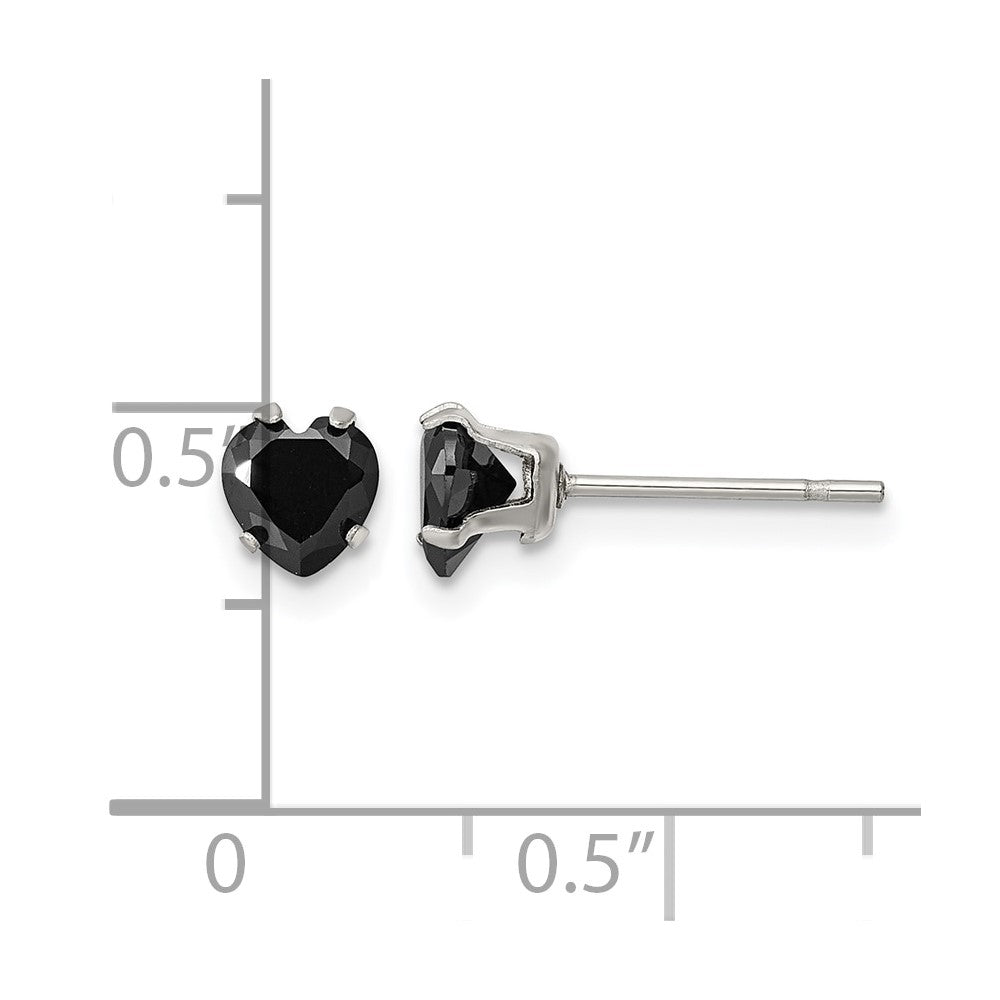 Chisel Stainless Steel Polished 5mm Black Heart CZ Stud Post Earrings