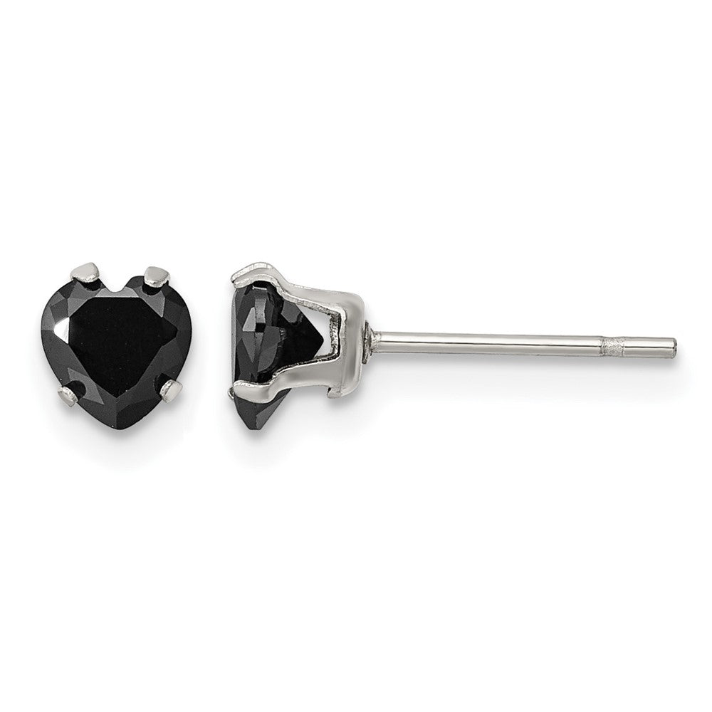 Chisel Stainless Steel Polished 5mm Black Heart CZ Stud Post Earrings