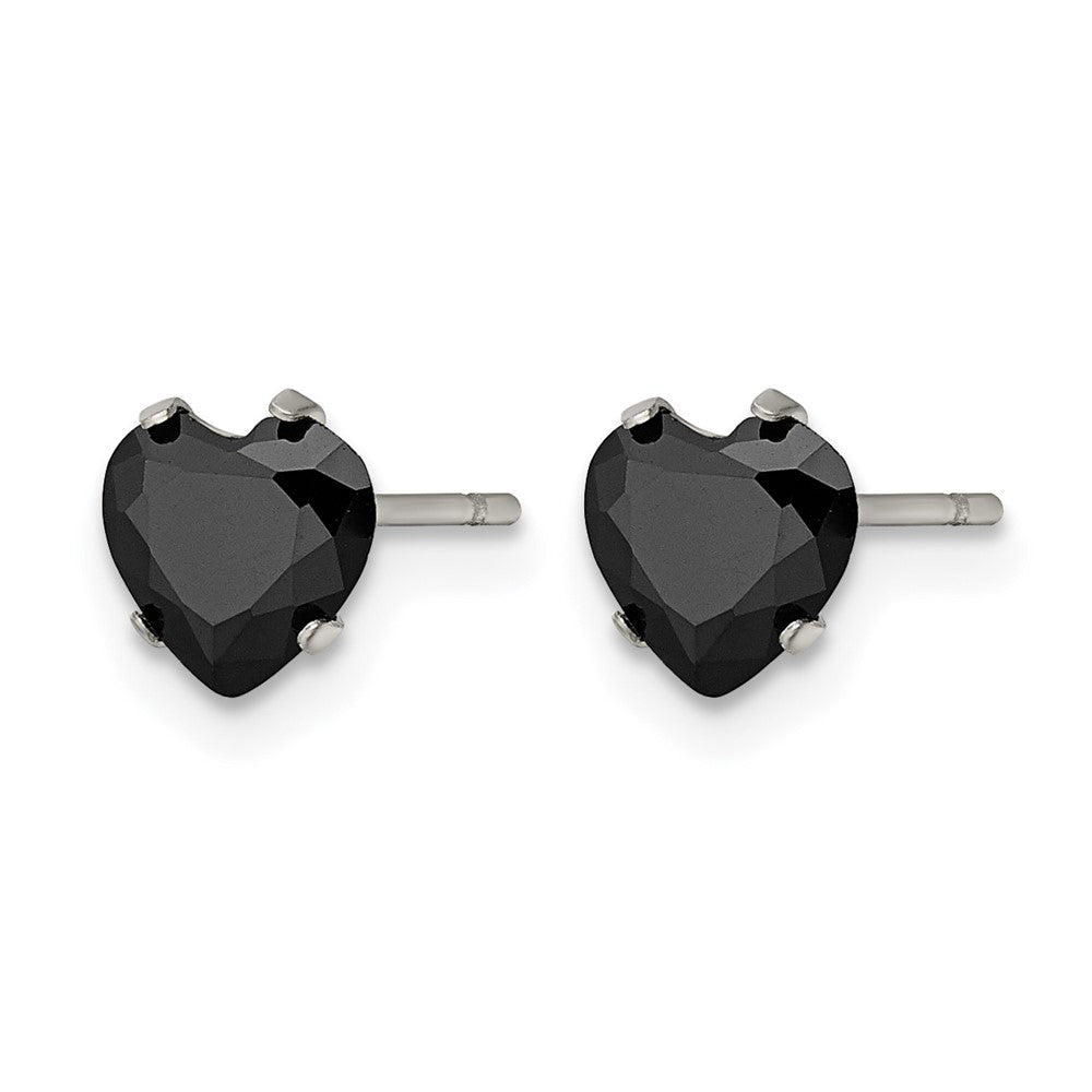 Chisel Stainless Steel Polished 6mm Black Heart CZ Stud Post Earrings