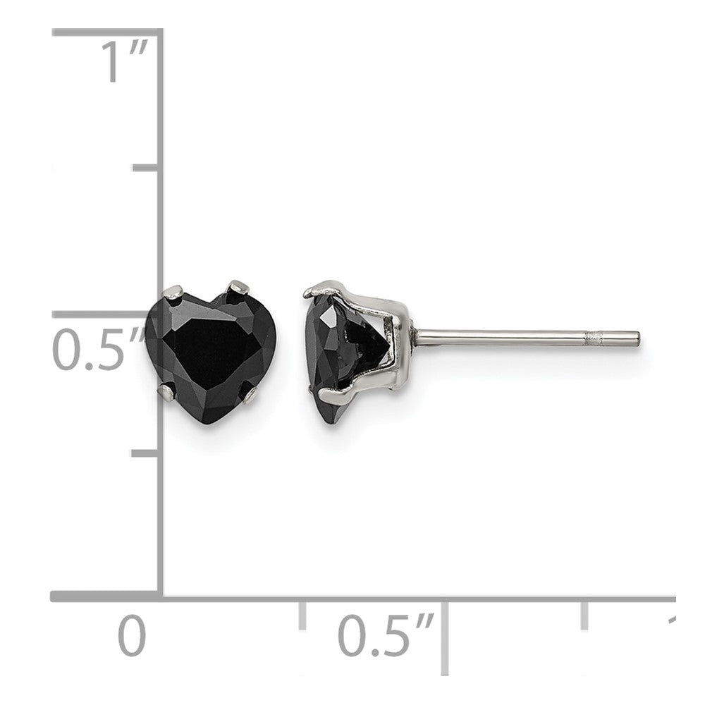 Chisel Stainless Steel Polished 6mm Black Heart CZ Stud Post Earrings