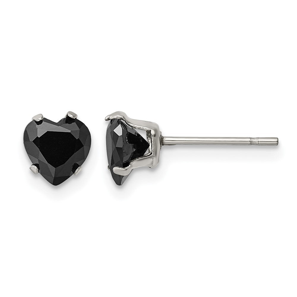 Chisel Stainless Steel Polished 6mm Black Heart CZ Stud Post Earrings