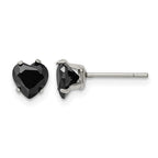 Chisel Stainless Steel Polished 6mm Black Heart CZ Stud Post Earrings