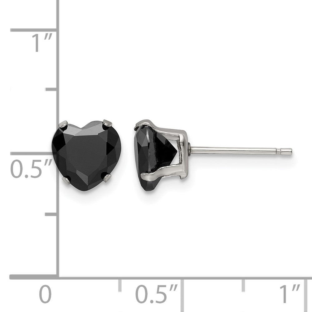 Chisel Stainless Steel Polished 7mm Black Heart CZ Stud Post Earrings
