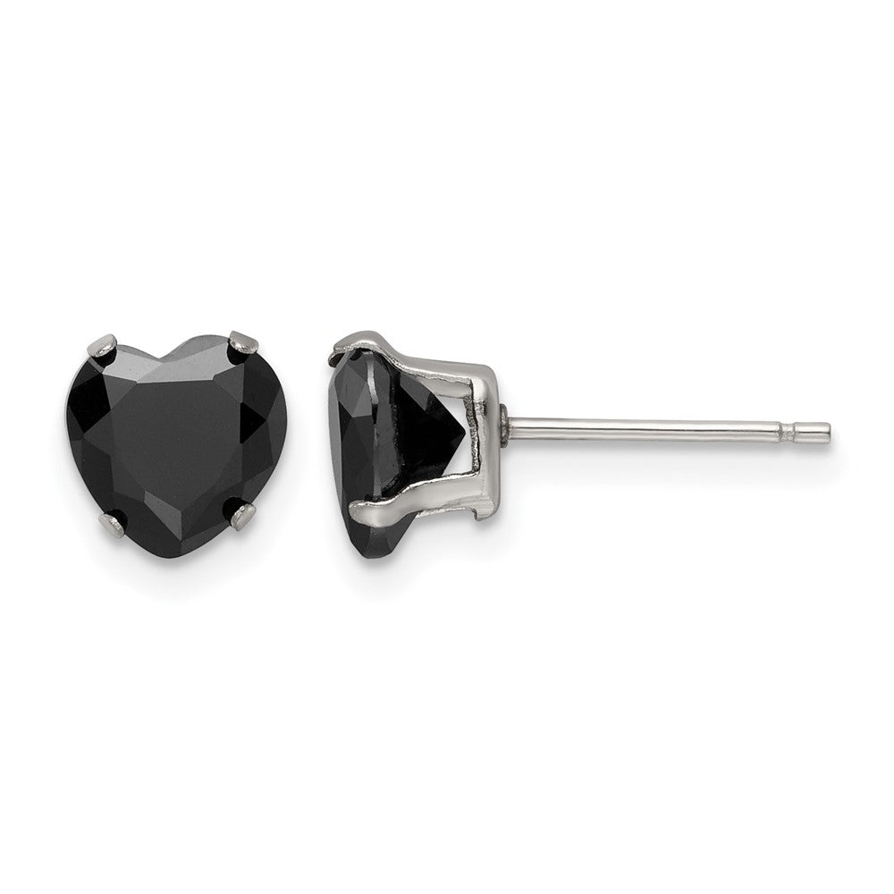 Chisel Stainless Steel Polished 7mm Black Heart CZ Stud Post Earrings