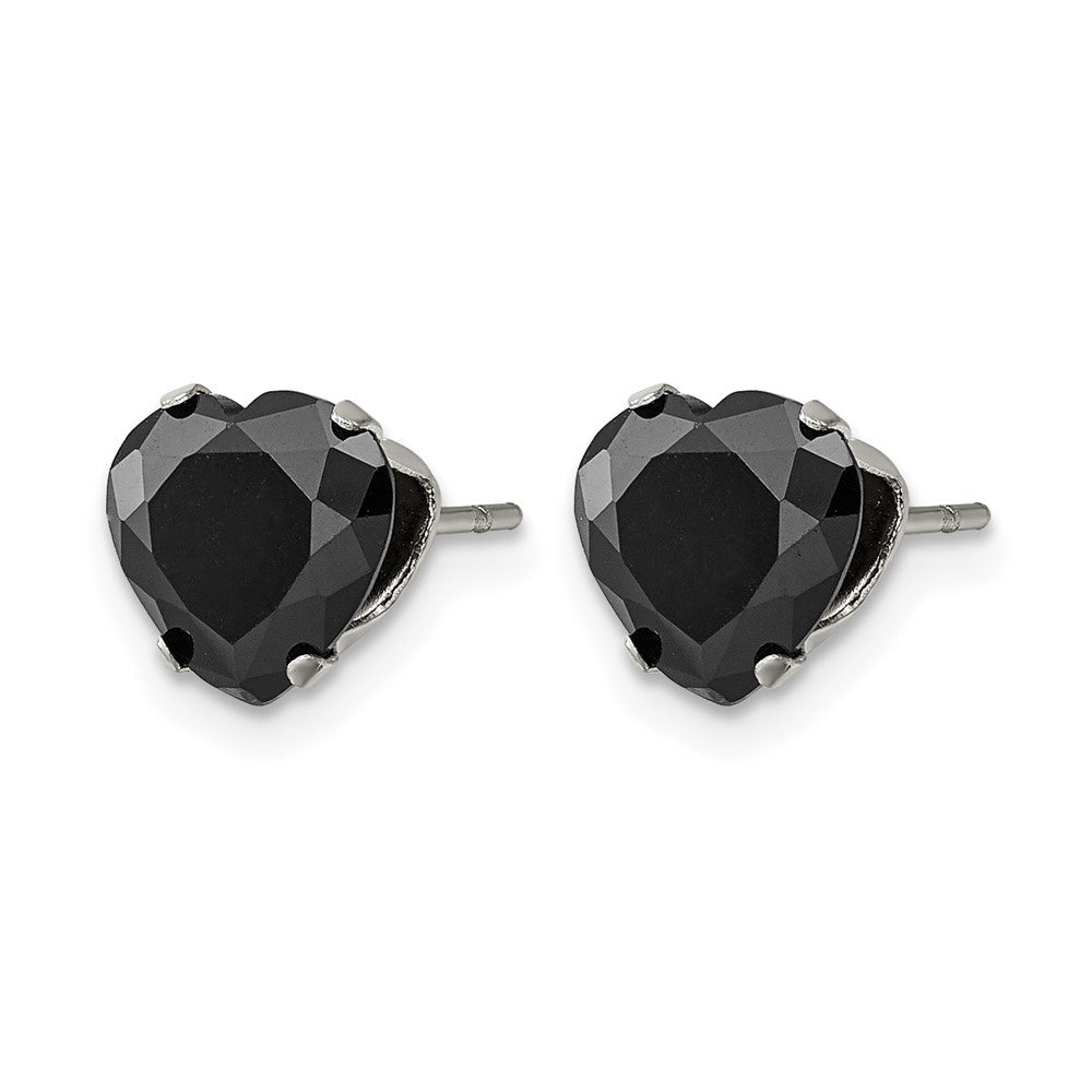 Chisel Stainless Steel Polished 8mm Black Heart CZ Stud Post Earrings