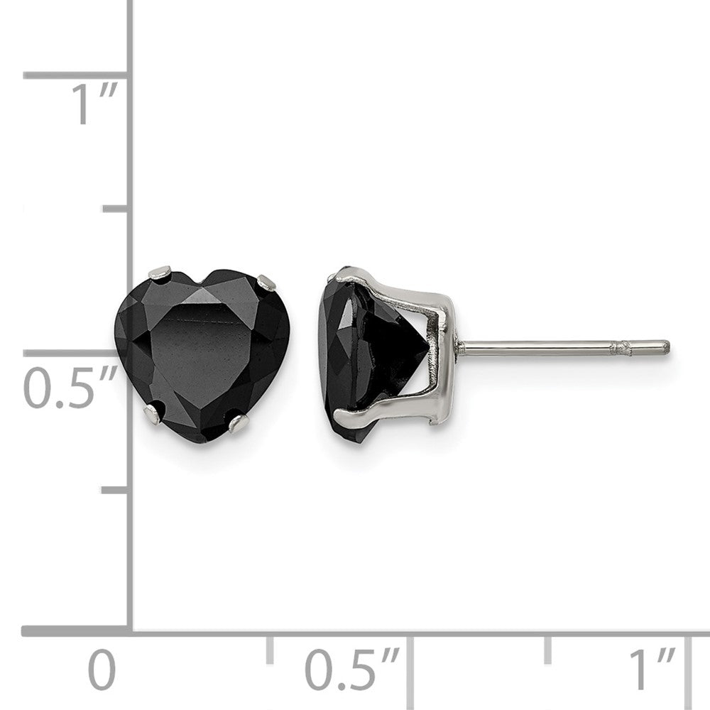 Chisel Stainless Steel Polished 8mm Black Heart CZ Stud Post Earrings