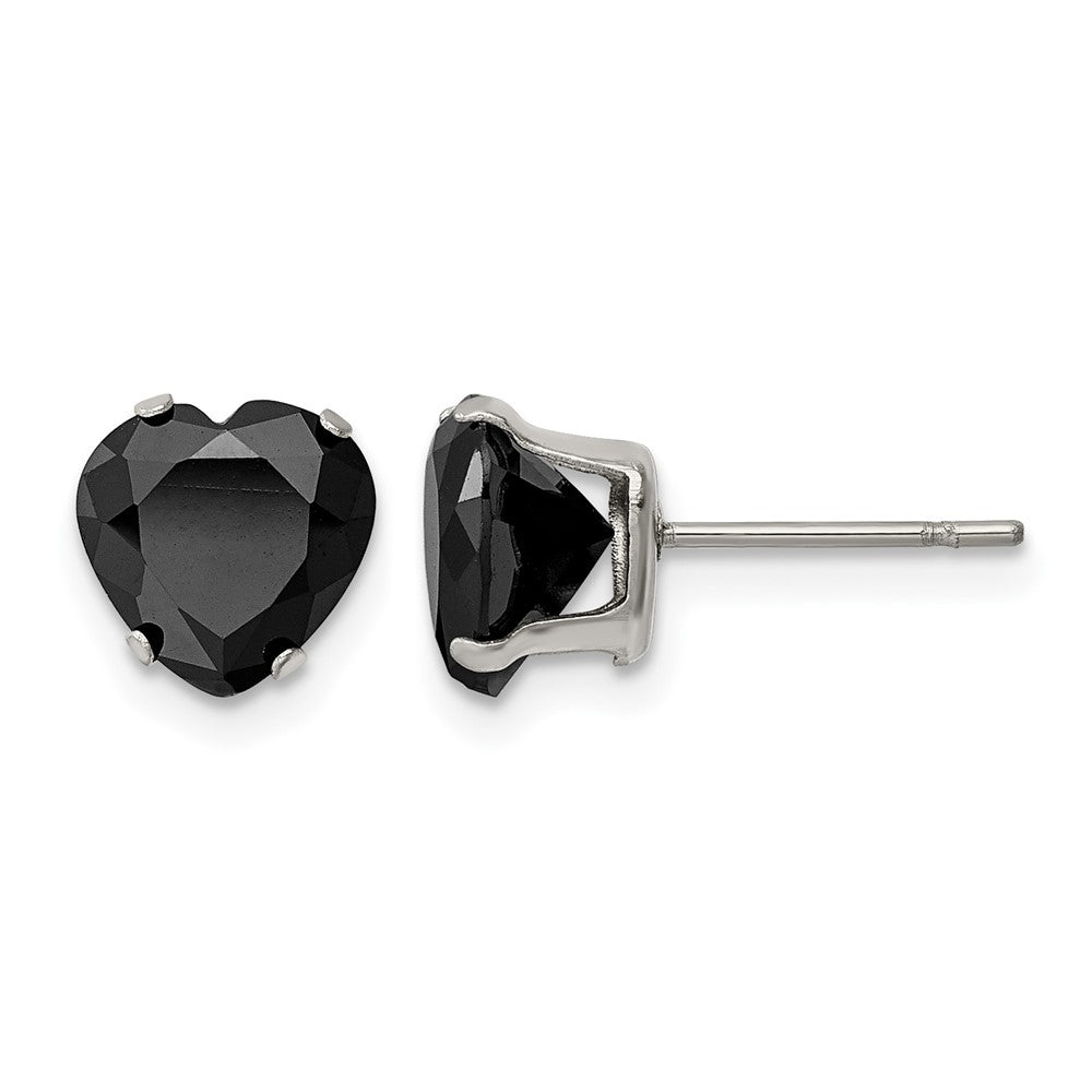 Chisel Stainless Steel Polished 8mm Black Heart CZ Stud Post Earrings