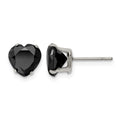 Chisel Stainless Steel Polished 8mm Black Heart CZ Stud Post Earrings