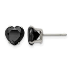 Chisel Stainless Steel Polished 8mm Black Heart CZ Stud Post Earrings